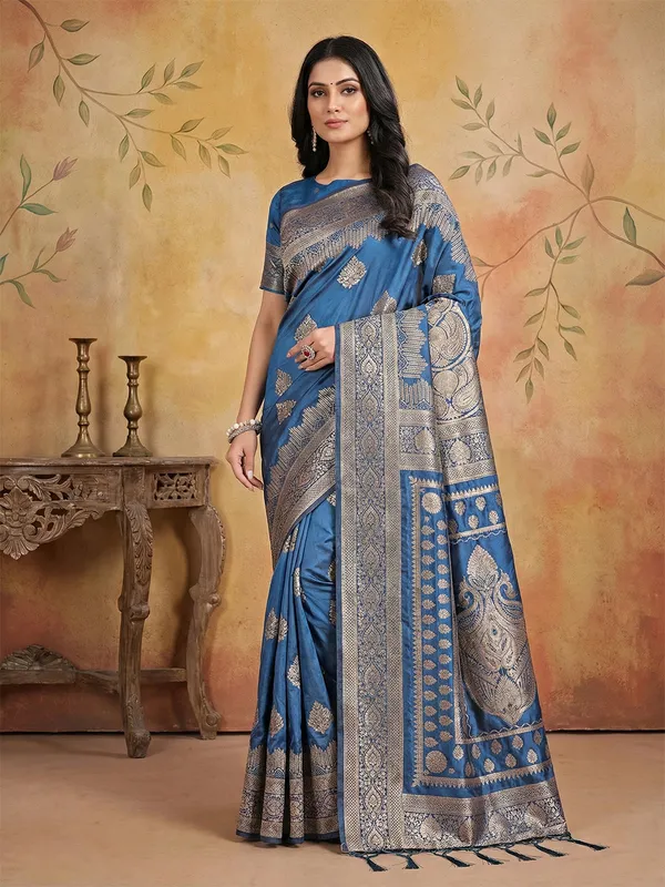 Steel_Blue_Silk_Zari_Woven_Heavy_Pallu_Saree_For_Women