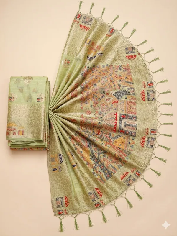 Pista_Green_Linen_Woven_Pallu_Tassel_Saree_For_Women