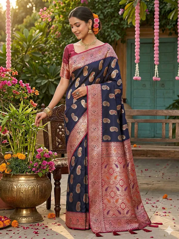 Multicolor_Silk_Banarasi_Paisley_Butti_Woven_Saree_For_Women