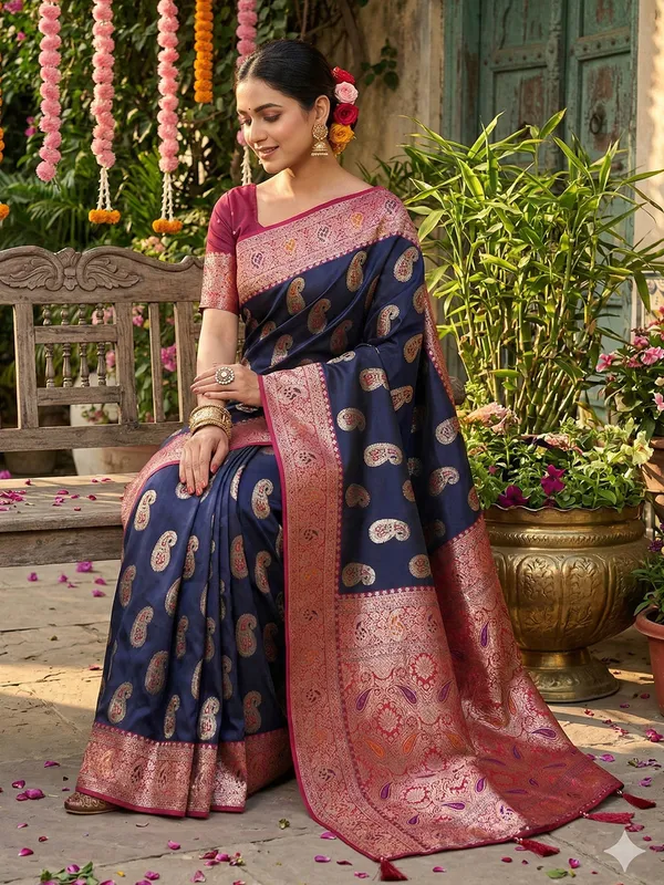 Multicolor_Silk_Banarasi_Paisley_Butti_Woven_Saree_For_Women