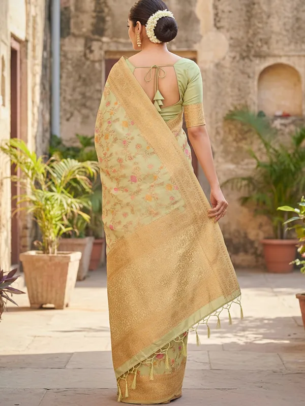 Light_Green_Banarasi_Silk_Zari_Floral_Jaal_Saree_For_Women
