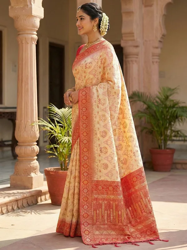 Off_White_Red_Banarasi_Art_Silk_Kanjivaram_Saree_For_Women
