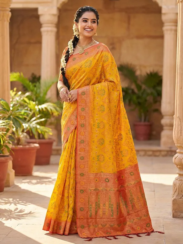 Mustard_Orange_Kanjivaram_Art_Silk_Woven_Saree_For_Women