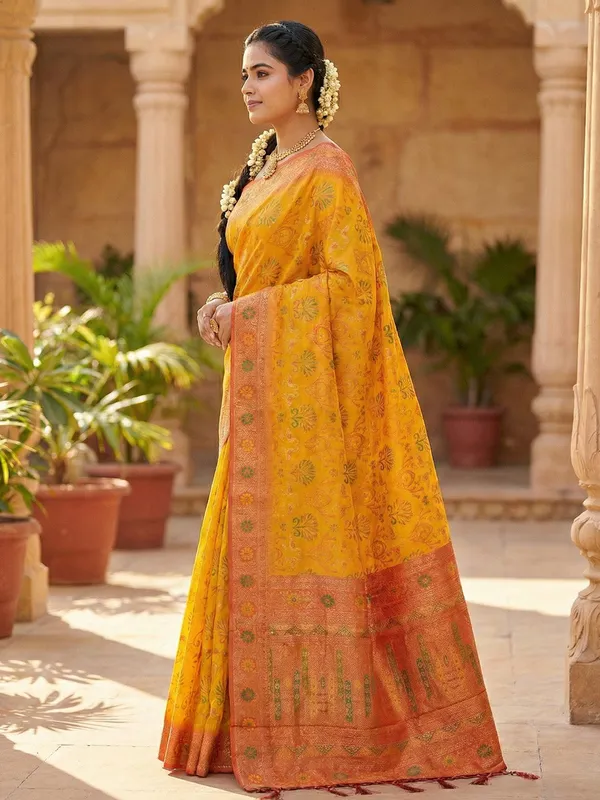 Mustard_Orange_Kanjivaram_Art_Silk_Woven_Saree_For_Women