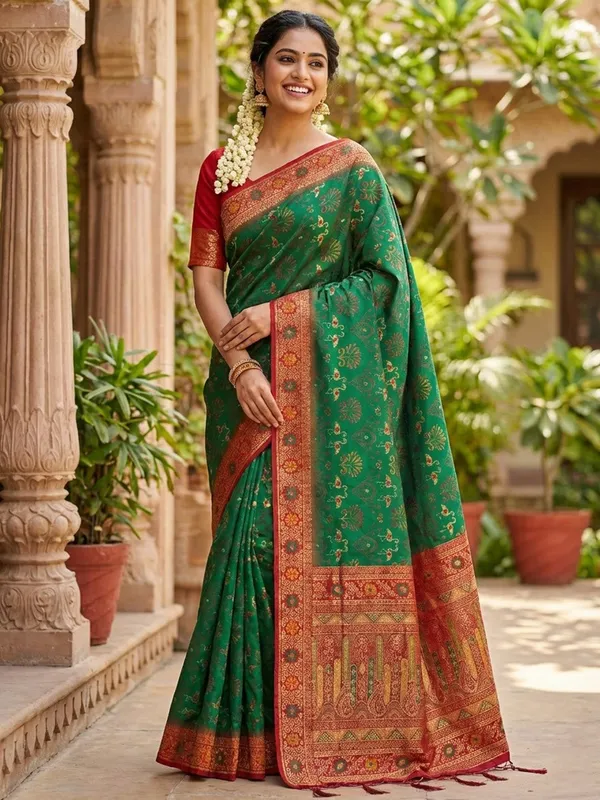 Green_Red_Kanjivaram_Art_Silk_Woven_Saree_For_Women