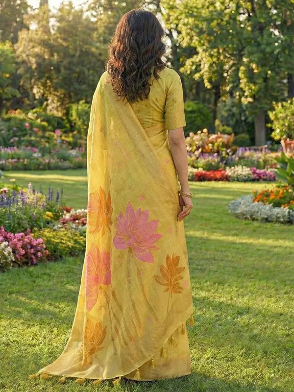 Mustard_Yellow_Pink_Linen_Silk_Floral_Printed_Saree_For_Women