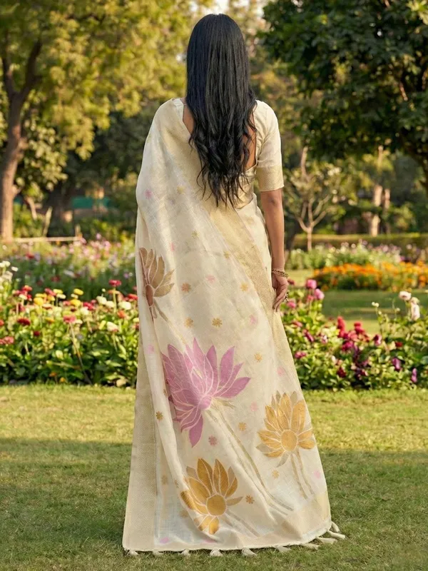 Off_White_Pink_Linen_Silk_Floral_Printed_Saree_For_Women