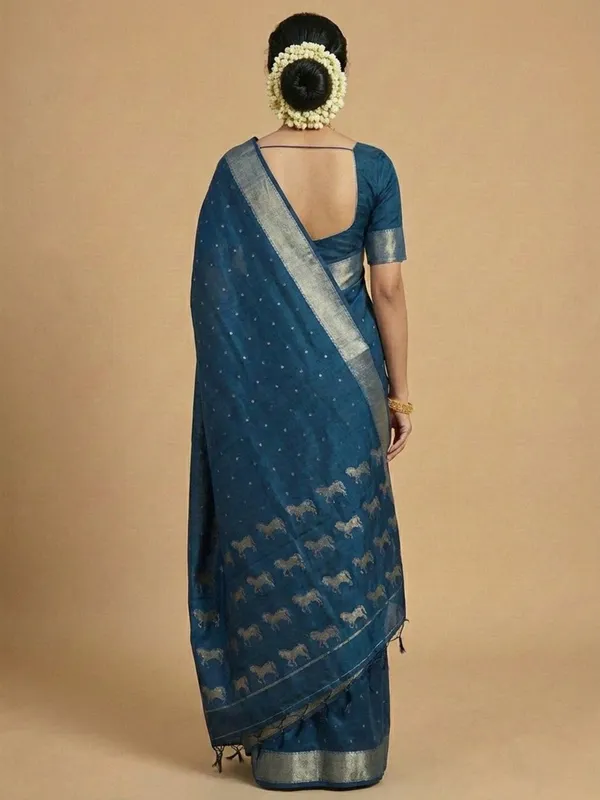Peacock_Teal_Blue_Soft_Silk_Zari_Border_Ashwa_Woven_Saree_For_Women