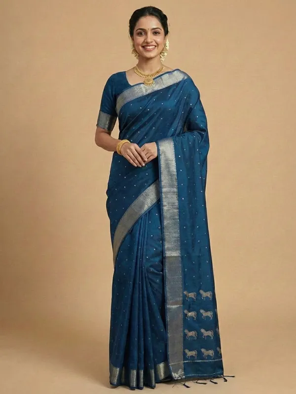 Peacock_Teal_Blue_Soft_Silk_Zari_Border_Ashwa_Woven_Saree_For_Women