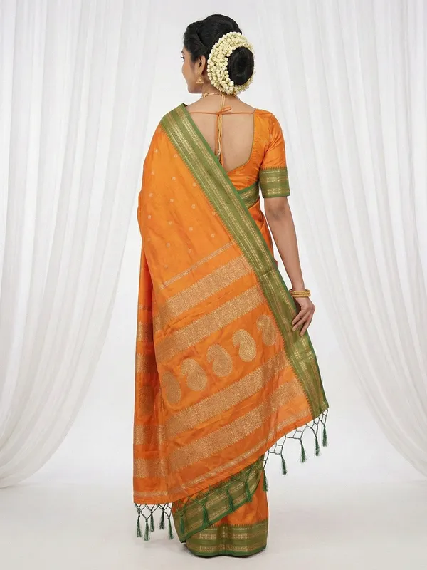 Orange_Green_Soft_Silk_Zari_Butta_Woven_Saree_For_Women