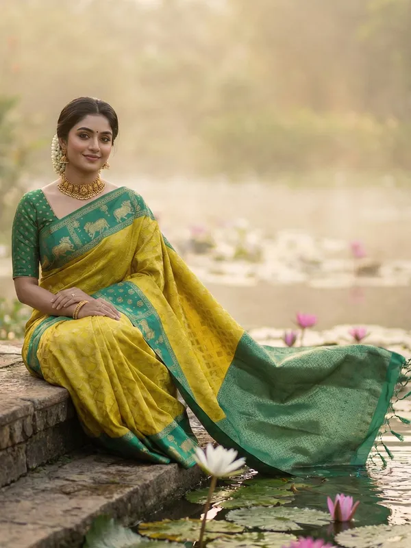 Yellow_Green_Soft_Silk_Nandi_Zari_Border_Woven_Saree_For_Women