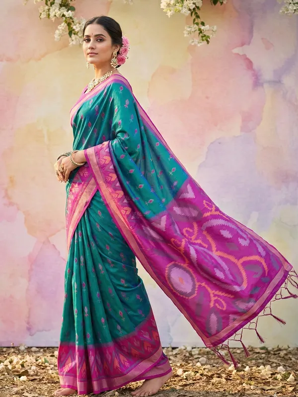 Teal_Blue_Pochampalli_Silk_Woven_Saree_For_Women