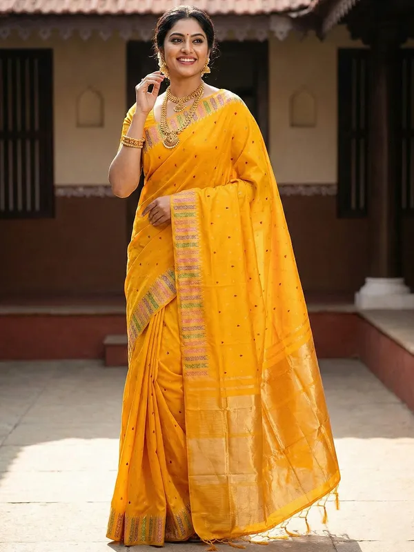 Mustard_Yellow_Soft_Silk_Traditional_Zari_Border_Saree_For_Women