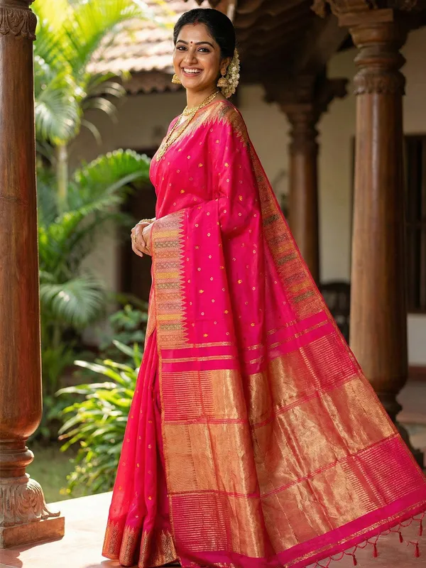 Hot_Rani_Pink_Lichi_Silk_Bridal_Zari_Woven_Saree_For_Women