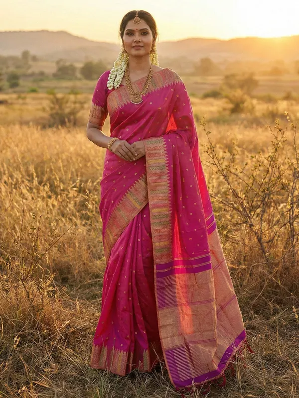 Royal_Magenta_Semi_Silk_Zari_Geometric_Border_Saree_For_Women