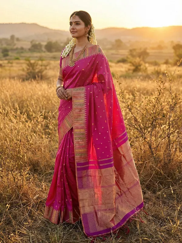 Royal_Magenta_Semi_Silk_Zari_Geometric_Border_Saree_For_Women