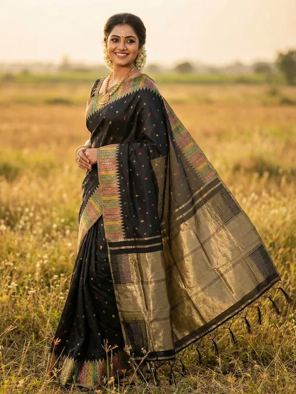 Midnight_Black_Gold_Art_Silk_Zari_Woven_Saree_For_Women