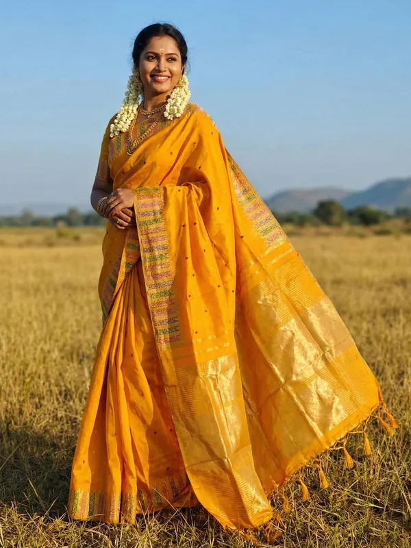Mustard_Yellow_Soft_Silk_Zari_Border_Gold_Butta_Festive_Saree_For_Women