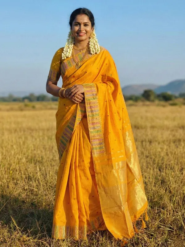 Mustard_Yellow_Soft_Silk_Zari_Border_Gold_Butta_Festive_Saree_For_Women