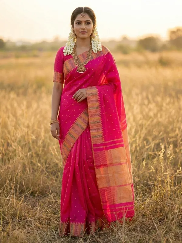 Hot_Rani_Pink_Lichi_Silk_Zari_Woven_Bridal_Saree_For_Women