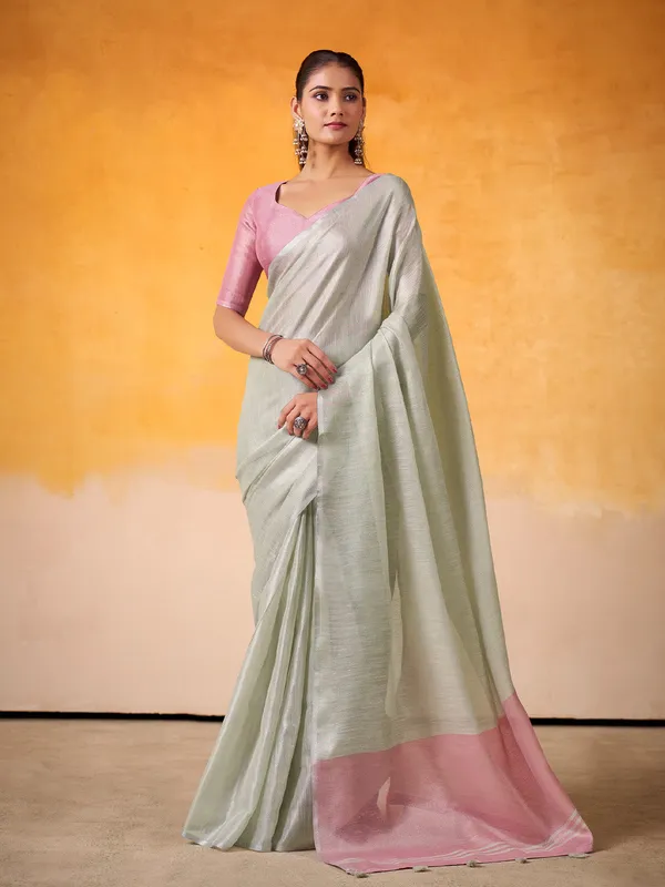 Mint_Green_Pink_Tissue_Linen_Solid_Zari_Border_Saree_For_Women