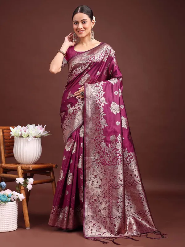 Wine_Purple_Soft_Silk_Zari_Woven_Party_Wear_Saree_For_Women