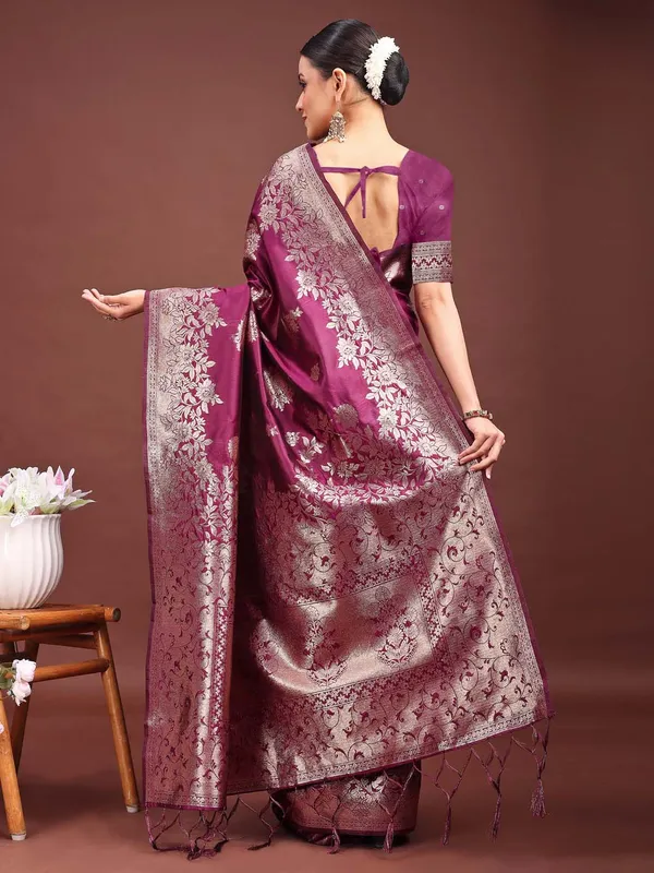 Wine_Purple_Soft_Silk_Zari_Woven_Party_Wear_Saree_For_Women
