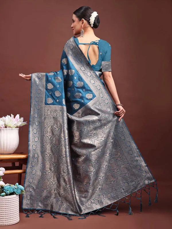 Steel_Blue_Soft_Silk_Silver_Zari_Floral_Saree_For_Women