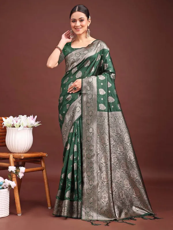 Forest_Green_Soft_Silk_Silver_Zari_Woven_Saree_For_Women