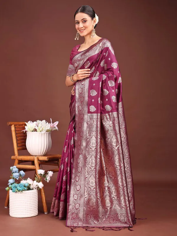 Magenta_Wine_Soft_Silk_Silver_Zari_Woven_Saree_For_Women