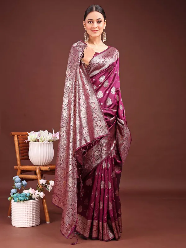 Magenta_Wine_Soft_Silk_Silver_Zari_Woven_Saree_For_Women