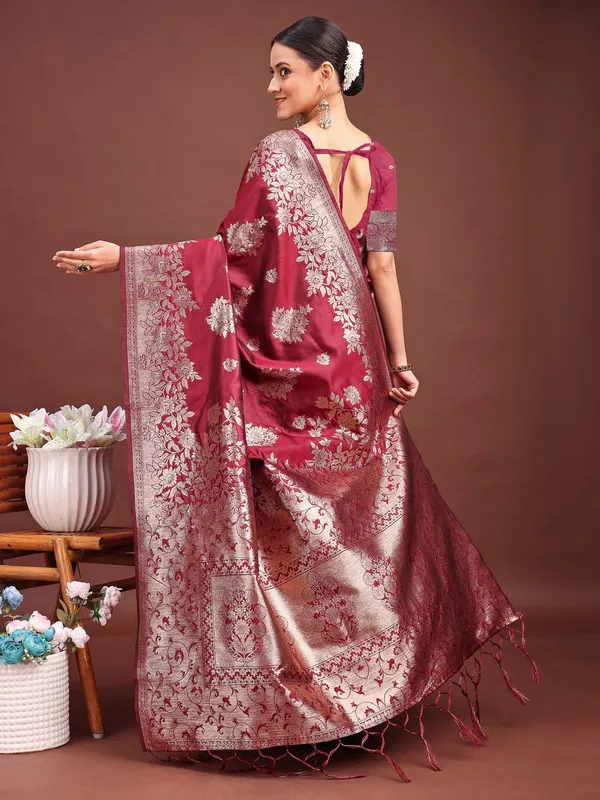 Magenta_Wine_Soft_Silk_Silver_Zari_Woven_Saree_For_Women