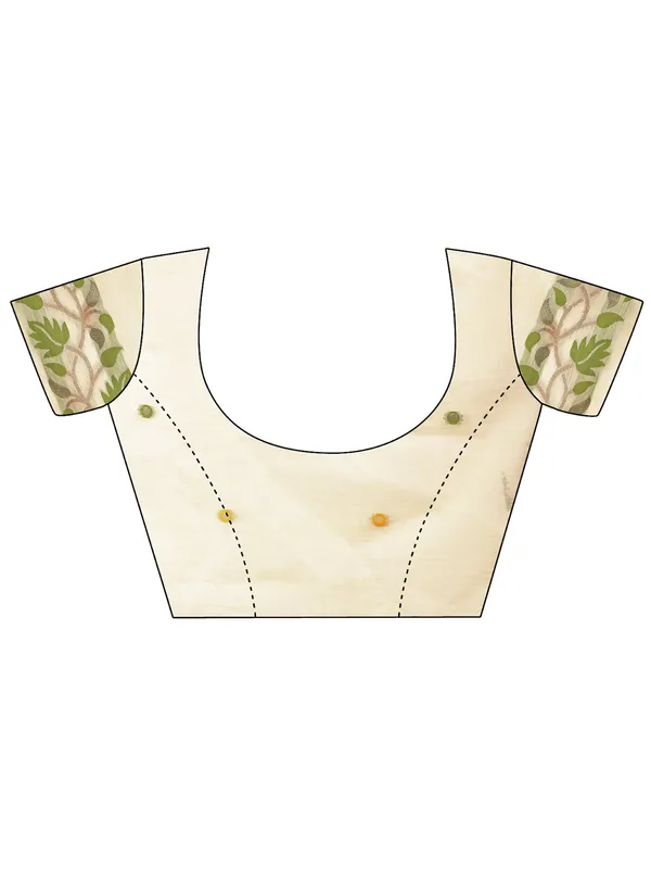 Multicolor_Cream_Linen_Leaf_Printed_Saree_For_Women