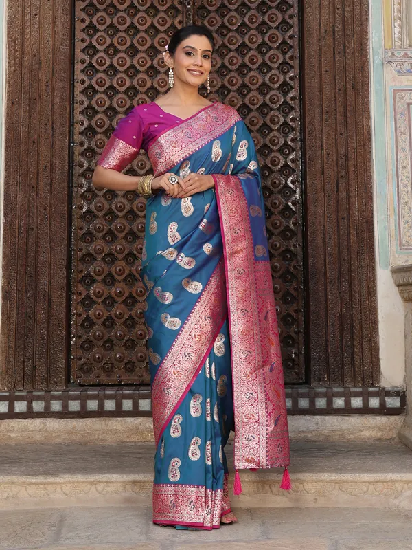 Multicolor_Banarasi_Silk_Paisley_Butti_Woven_Grand_Pallu_Saree_For_Women