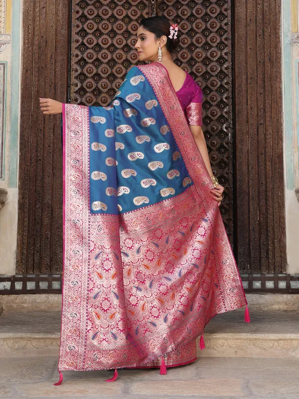 Multicolor_Banarasi_Silk_Paisley_Butti_Woven_Grand_Pallu_Saree_For_Women