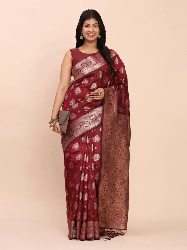 Deep_Burgundy_Maroon_Soft_Silk_Wedding_Saree_For_Women