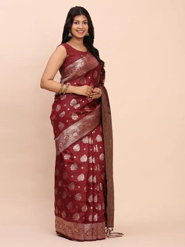 Deep_Burgundy_Maroon_Soft_Silk_Wedding_Saree_For_Women