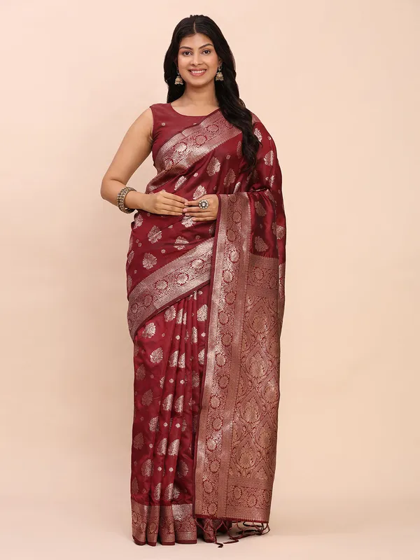 Deep_Burgundy_Maroon_Soft_Silk_Wedding_Saree_For_Women