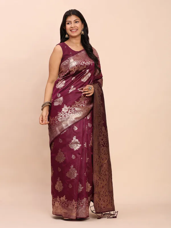 Wine_Purple_Soft_Silk_Woven_Party_Wear_Saree_For_Women
