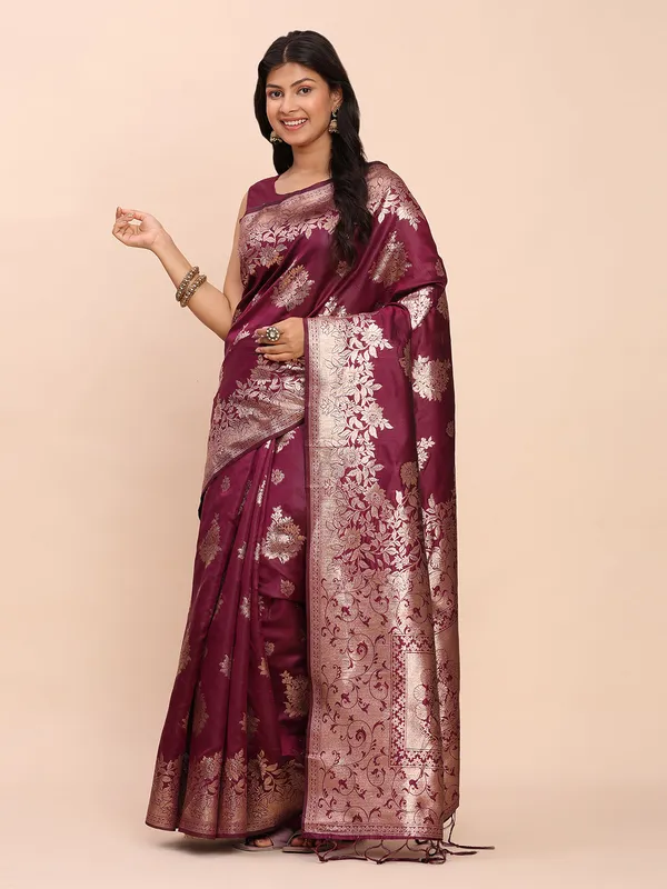 Wine_Purple_Soft_Silk_Woven_Party_Wear_Saree_For_Women