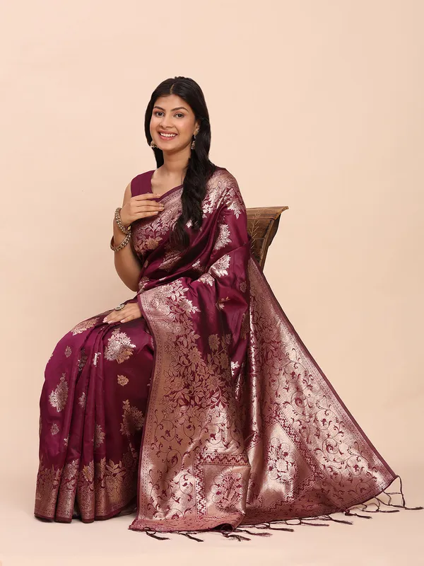 Wine_Purple_Soft_Silk_Woven_Party_Wear_Saree_For_Women