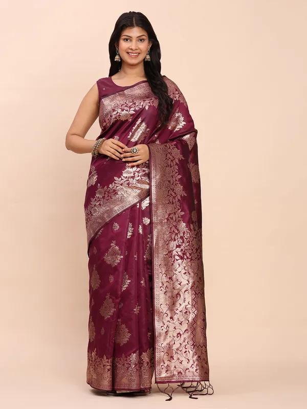 Wine_Purple_Soft_Silk_Woven_Party_Wear_Saree_For_Women