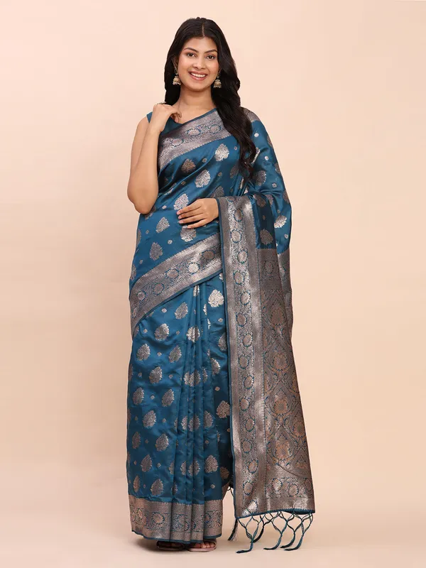 Steel_Blue_Soft_Silk_Silver_Zari_Floral_Motif_Saree_For_Women