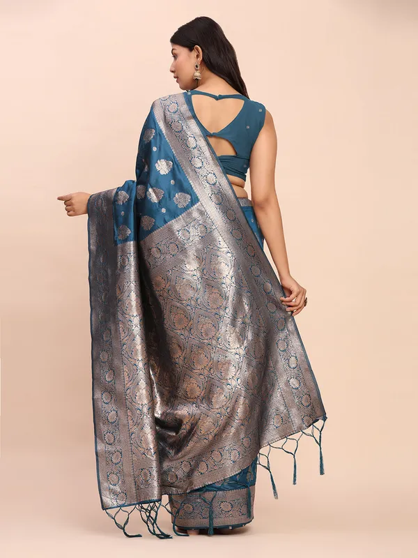 Steel_Blue_Soft_Silk_Silver_Zari_Floral_Motif_Saree_For_Women