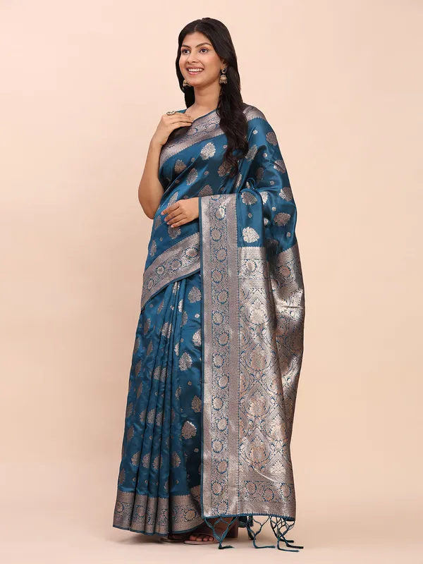 Steel_Blue_Soft_Silk_Silver_Zari_Floral_Motif_Saree_For_Women