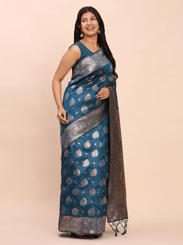 Steel_Blue_Soft_Silk_Silver_Zari_Floral_Motif_Saree_For_Women
