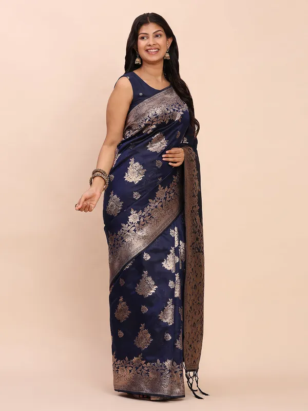 Midnight_Navy_Blue_Soft_Silk_Woven_Saree_For_Women