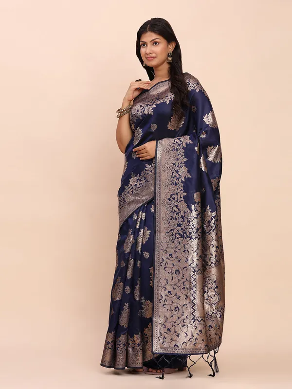 Midnight_Navy_Blue_Soft_Silk_Woven_Saree_For_Women