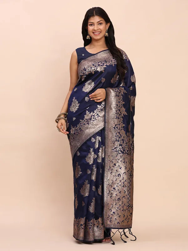 Midnight_Navy_Blue_Soft_Silk_Woven_Saree_For_Women