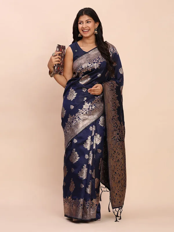 Midnight_Navy_Blue_Soft_Silk_Woven_Saree_For_Women
